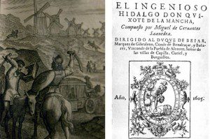Ilustración de El Quijote impreso en 1662 por Juan Mommarte y portada de la primera edición castellana. JOSÉ AYMÁ