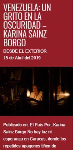 “Venezuela: un grito en la oscuridad”, de Karina Sainz Borgo – Desde el Exterior