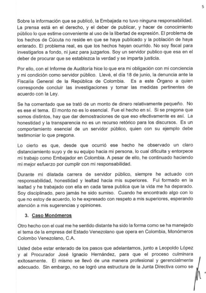 Carta de Calderón Berti a Juan Guaidó